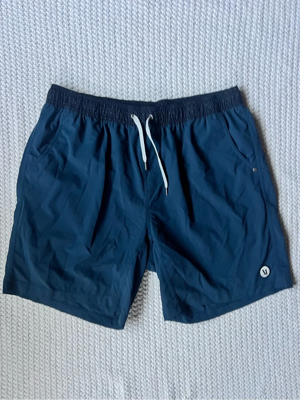 Vuori Kore Athletic Shorts Blue Dot Textured Waistband Drawstring Size XXL
